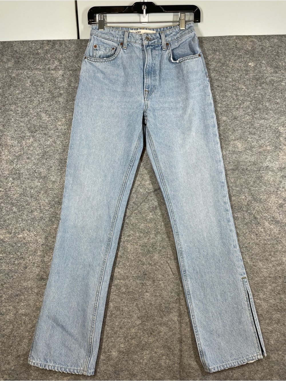 GRLFRND Light Wash Jeans Size 25 High Rise Boot Straight Leg Split Hem Y2K Chic